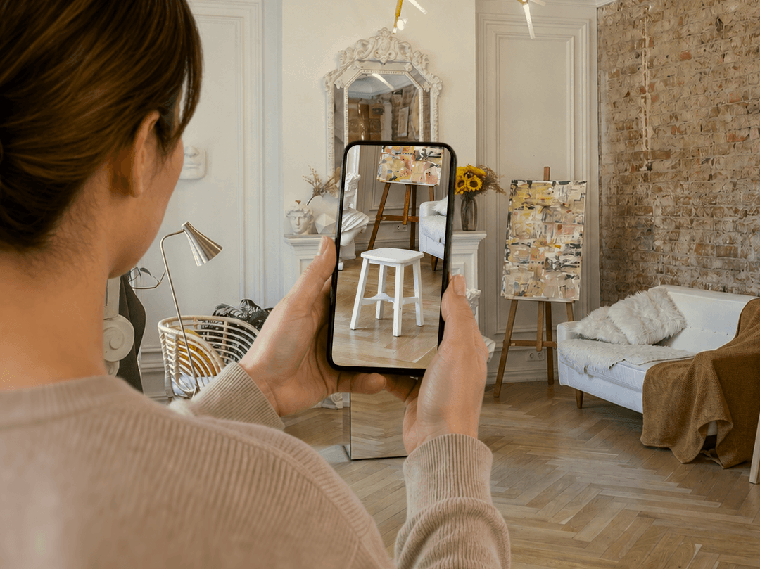 A shopper placing a chair in their room in AR with Vizbl